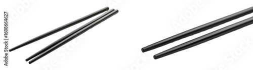 black chopsticks holding sushi isolated on a transparent background