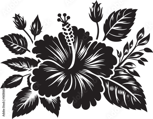 Silhouette of a hibiscus flower logo vector, hibiscus flower logo icon silhouette, flower silhouette logo, hibiscus flower silhouette, black and white hibiscus flower silhouette on white background