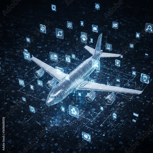 Digital Aviation Technology: Smart Aircraft System with Interconnected Icons