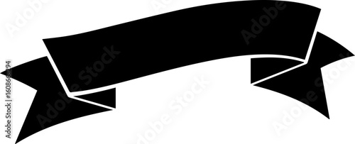 Black Ribbon Banner Icon – Decorative Label, Badge, Tag Vector Element

