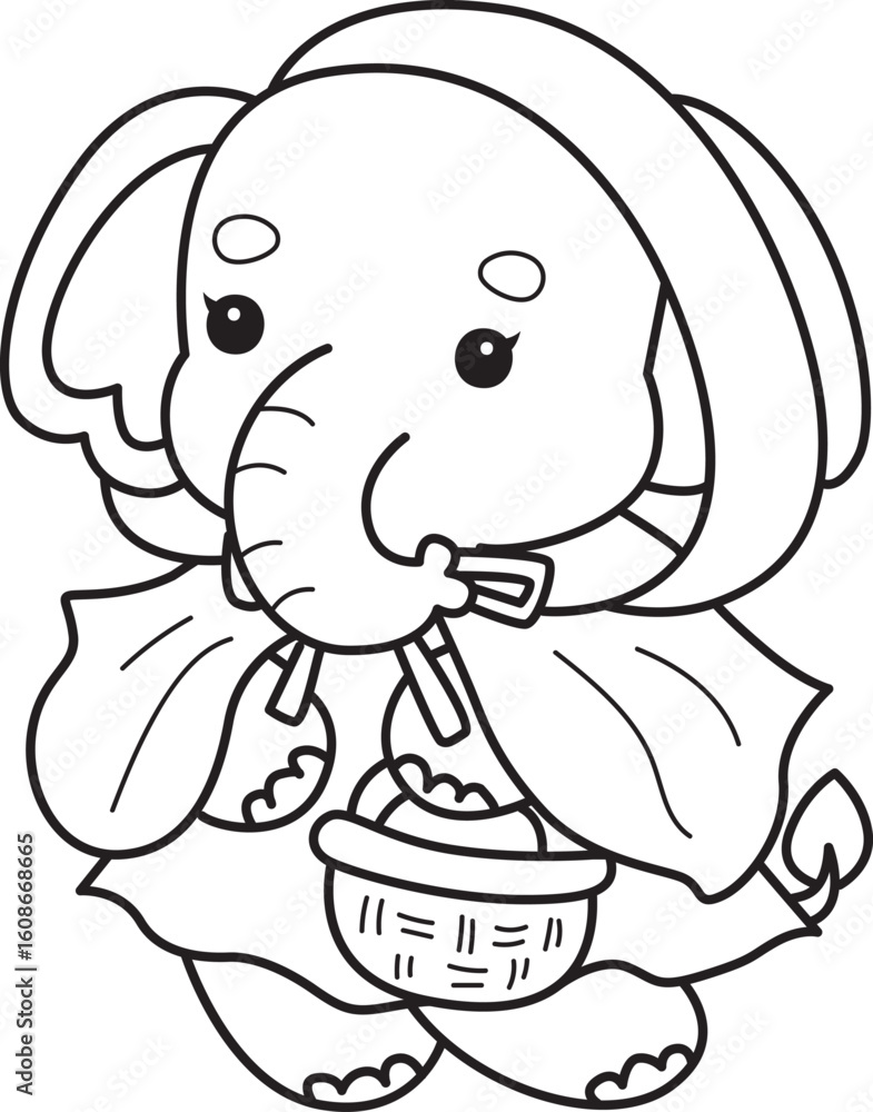 Obraz premium Cute Elephant icon. Funny baby Elephant animal series stock illustration. Life of fluffy Elephant designs. Coloring pages of Funny baby Elephant. 