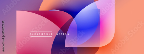 Abstract fluid shapes overlap, creating vibrant color gradients. Modern design features soft pinks, blues, oranges. Text reads background design.