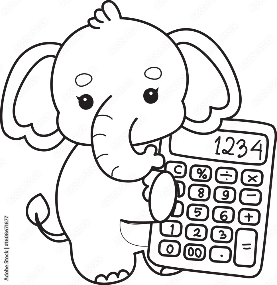 Obraz premium Cute Elephant icon. Funny baby Elephant animal series stock illustration. Life of fluffy Elephant designs. Coloring pages of Funny baby Elephant.