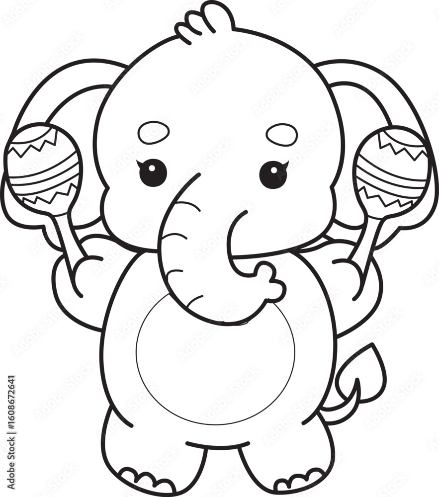 Fototapeta premium Cute Elephant icon. Funny baby Elephant animal series stock illustration. Life of fluffy Elephant designs. Coloring pages of Funny baby Elephant.