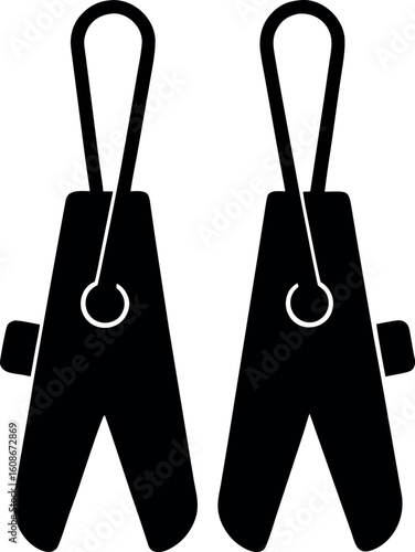 Two black clothes pegs laundry silhouette vector illustration