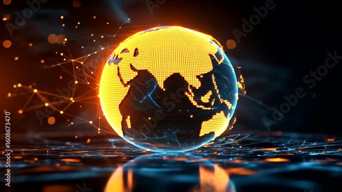 Abstract Digital Earth Globe with Connecting Network and Futuristic Technology