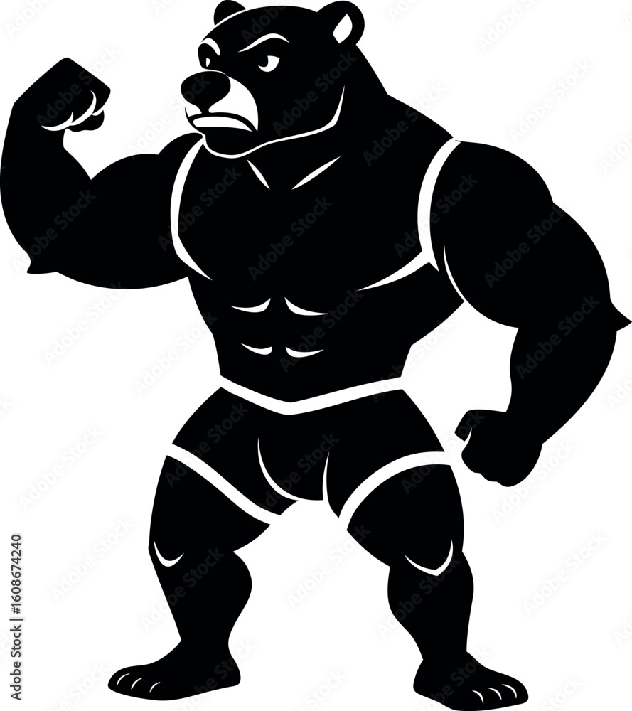 Fototapeta premium Muscular bear flexing its bicep silhouette vector illustration