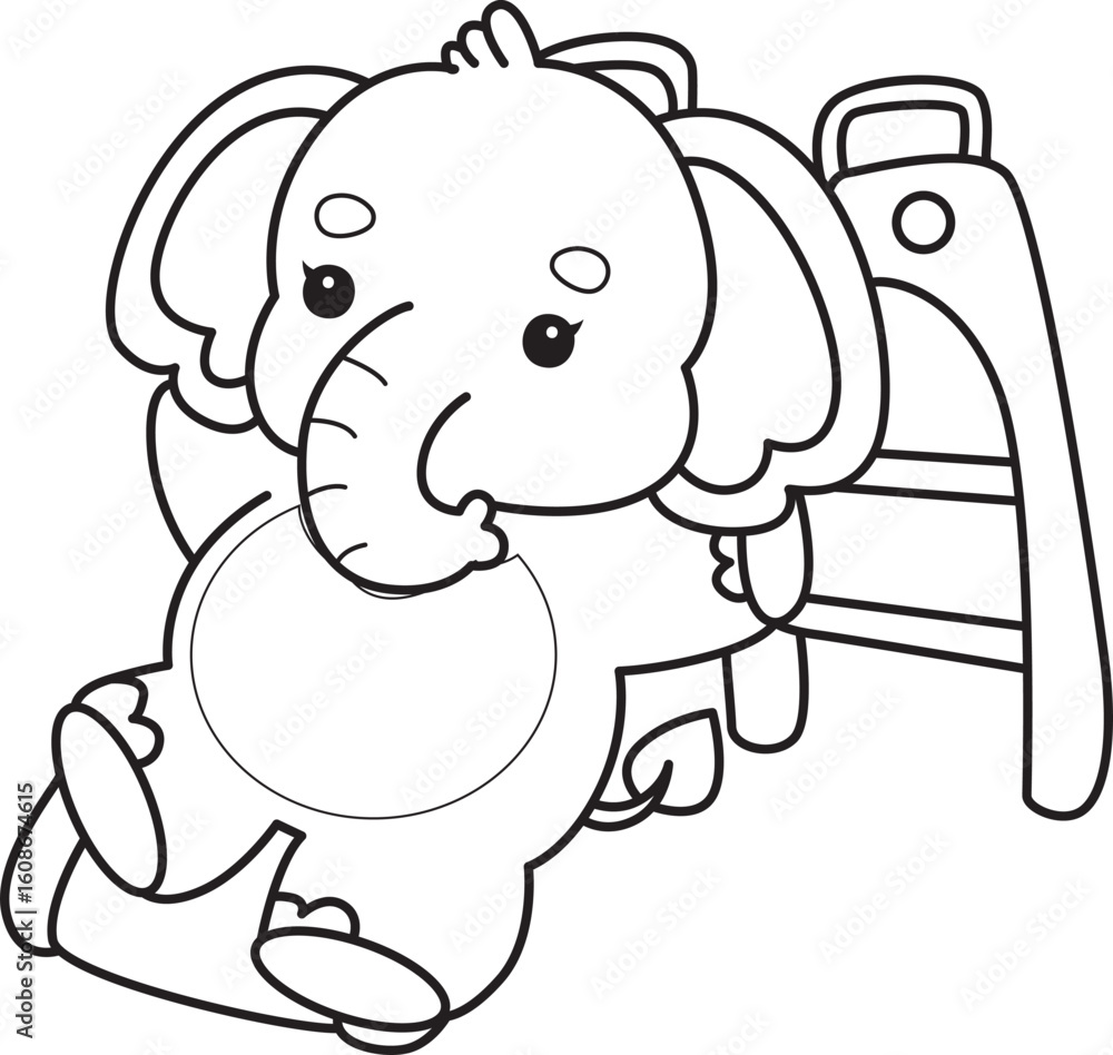 Obraz premium Cute Elephant icon. Funny baby Elephant animal series stock illustration. Life of fluffy Elephant designs. Coloring pages of Funny baby Elephant.