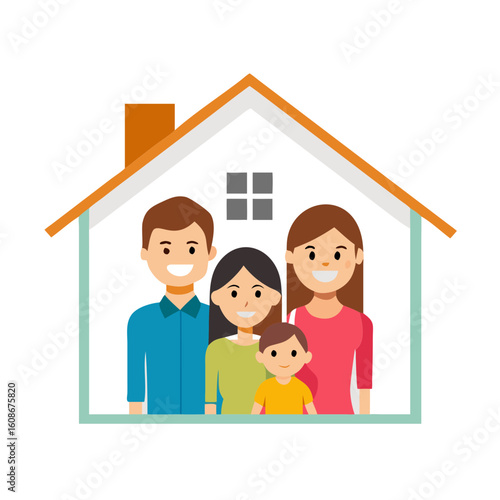 Simple Vector Illustrations Of A House And Family
