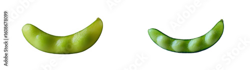 A single raw green edamame pod with a smooth texture, fresh soybean isolated on a transparent background
