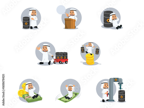 Arabian Businessman Cartoon Set