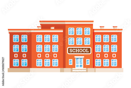 School building. Infographic element. Illustration. Red school isolated on white background.