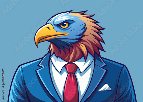 Distinguished Eagle in Sleek Blazer with Pocket Square Vector Illustration with Sharp Details and Minimalist Style 