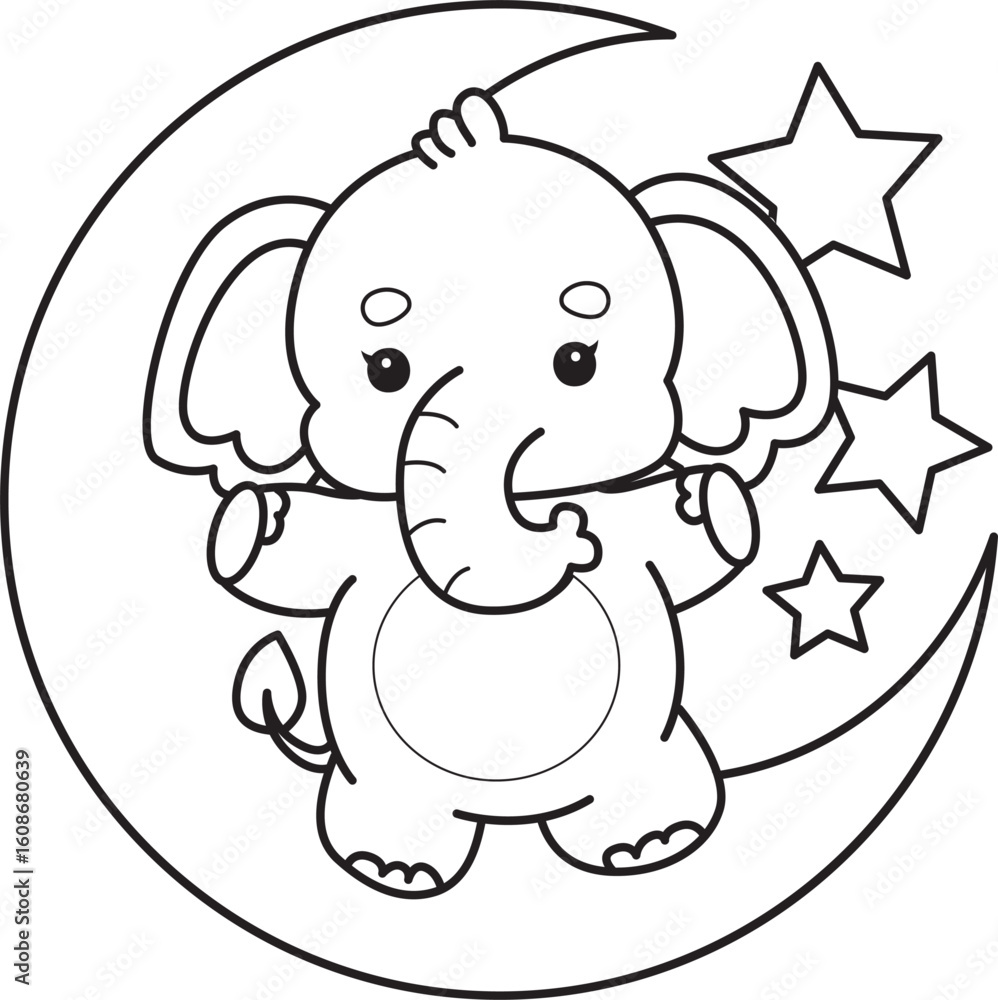 Obraz premium Cute Elephant icon. Funny baby Elephant animal series stock illustration. Life of fluffy Elephant designs. Coloring pages of Funny baby Elephant.
