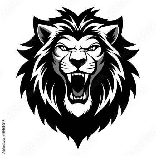 Canvas Print a lion head roaring with its mouth open in a simple look a logo silhouette vecto