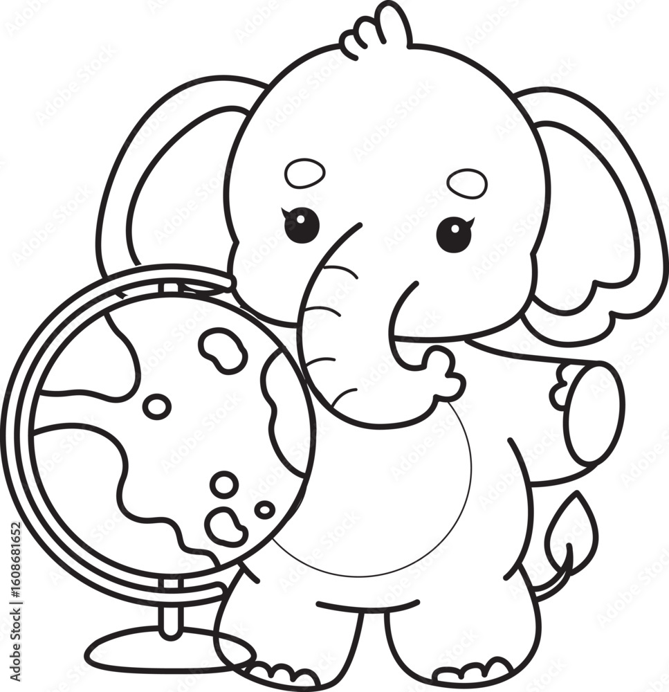 Obraz premium Cute Elephant icon. Funny baby Elephant animal series stock illustration. Life of fluffy Elephant designs. Coloring pages of Funny baby Elephant.
