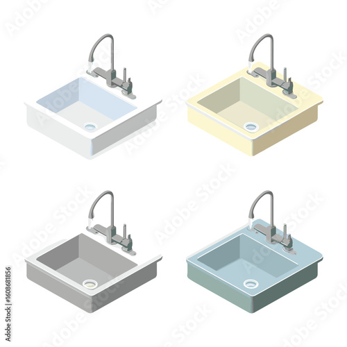 modern isometric sinks with faucet in different colors