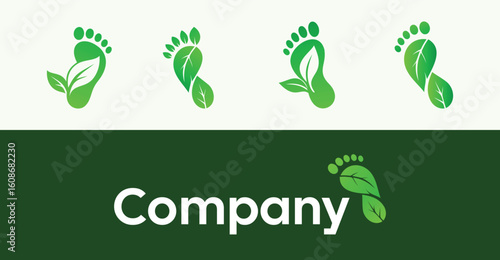 Leaf Footprint Logo Set – Green Eco Foot Icons for Nature, Organic, and Environmental Design

