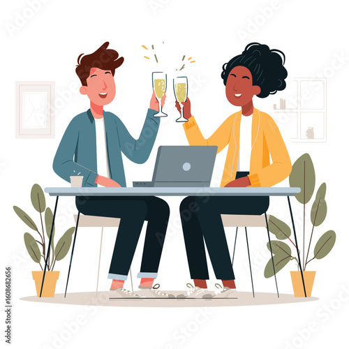 coworkers collaborating and discussing project in casual office setup