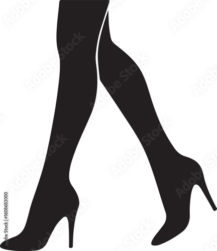 Woman legs wearing black high heel shoes with halftone dotted texture and vintage minimalist design element. heel shoes wearing high heel silhouette illustration 