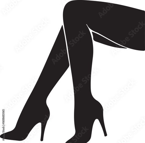 Woman legs wearing black high heel shoes with halftone dotted texture and vintage minimalist design element. heel shoes wearing high heel silhouette illustration 