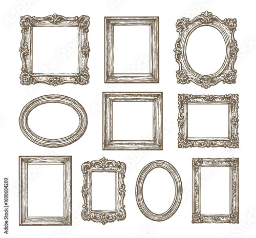 Antique Frames Vector Set - 10 Elegant Line Art Designs
アンティークフレーム