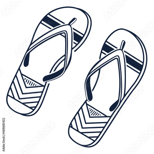 Stylized outline of two blue and white striped flip flops on a white background