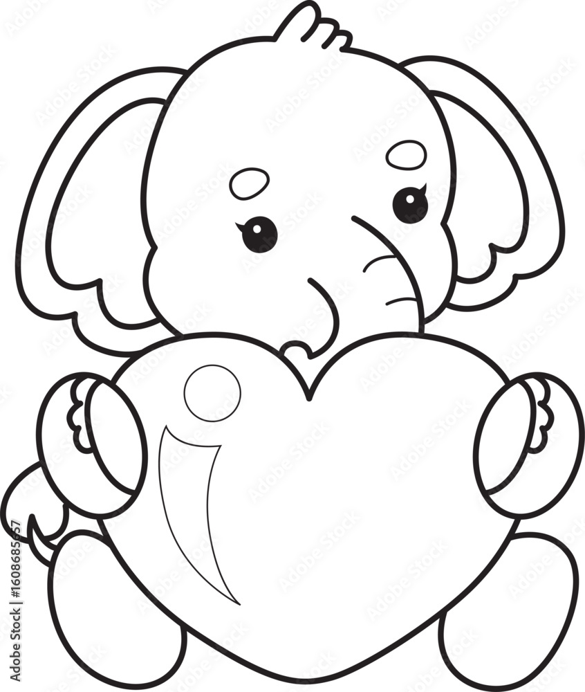 Obraz premium Cute Elephant icon. Funny baby Elephant animal series stock illustration. Life of fluffy Elephant designs. Coloring pages of Funny baby Elephant.