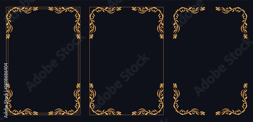 Corner frame, Set of vintage frames, Border design and golden components design for wedding invite, menus,