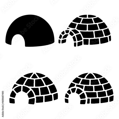 Set of black Igloo silhouette on isolated