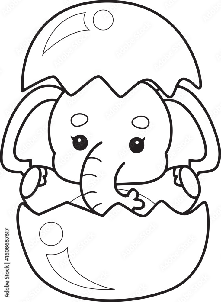 Obraz premium Cute Elephant icon. Funny baby Elephant animal series stock illustration. Life of fluffy Elephant designs. Coloring pages of Funny baby Elephant.