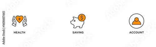 HSA banner web icon illustration concept for health saving account with icon of healthcare, growth, id card, and accounting
