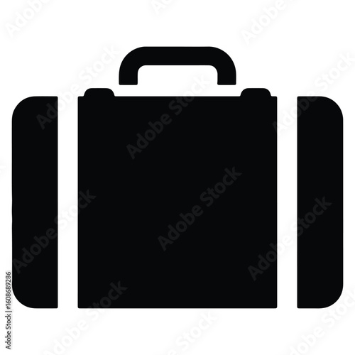 Black and white suitcase icon representing travel luggage baggage trip journey vacation