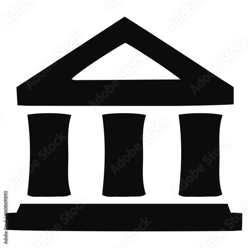 Vector art of a classic building facade with three columns and a pediment on isolated background.