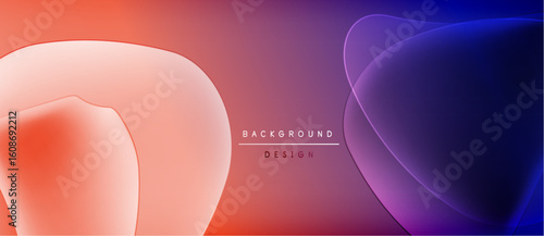 Abstract fluid shapes blend, creating vibrant gradient background. Colors transition from coral to purple, then blue. Minimalist design.