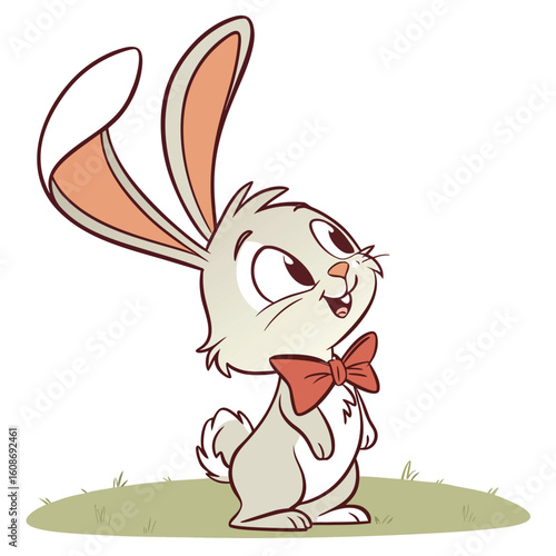 Cute Cartoon Bunny with Hearts Vector Illustration.