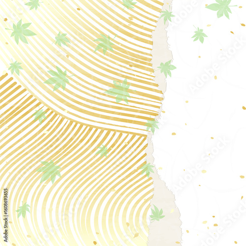 金色の波紋に青紅葉　和紙風の背景イラスト