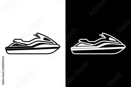 Jet Ski Black and White Line Art. Water Transport Symbol for Graphic Design