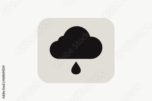 Black cloud with rain drop icon on light grey rounded square