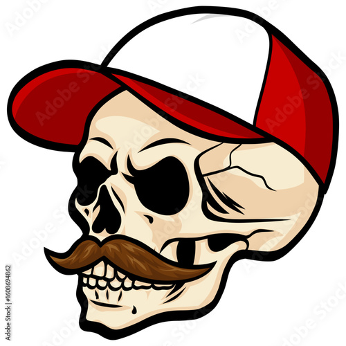Skull Wearing Trucker Hat Cap Vector Illustration