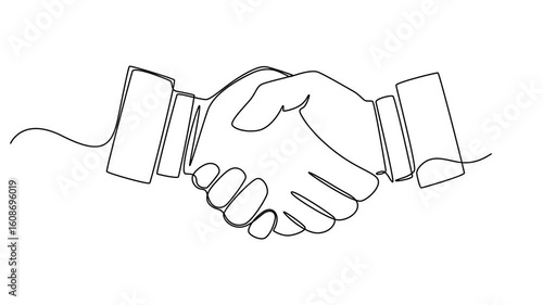 Continuous line drawing handshake animated video. Business agreement concept animation, Continuous line drawing Helping hand concept. Self drawing animation of a handshake. Gesture, sign of help