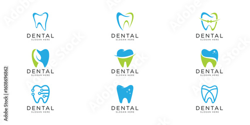 set of dental logo design vector