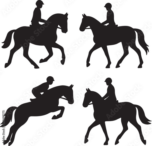Horse and Rider Silhouette Set Vector Illustration
