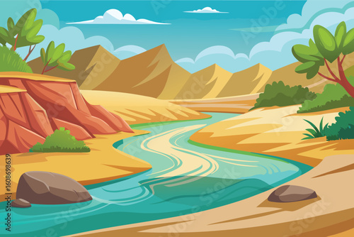 Vibrant desert oasis river landscape