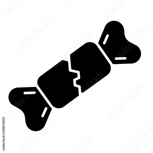 Illustration of a broken wrapped candy in black fill silhouette