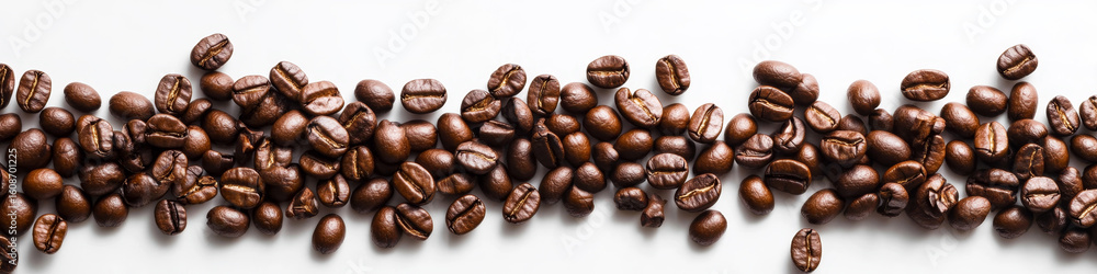 Fototapeta premium Roasted Coffee Beans on White Background Banner