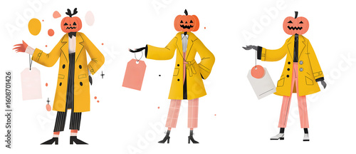 Wallpaper Mural Halloween sale promotion with pumpkin head characters in coats Torontodigital.ca