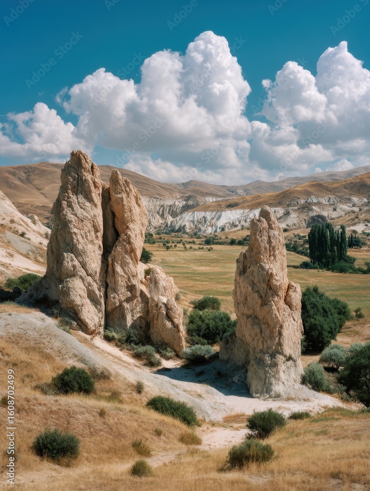 Fototapeta premium Exploring majestic rock formations in cappadocia turkey nature landscape clear blue sky scenic view