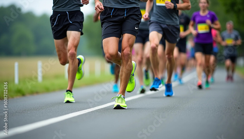 Marathon Runners Close-up: Team Sport & Healthy Energy on Road