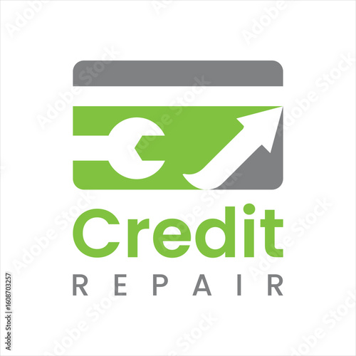 Logo for Credit Repair Services Features Credit Card Wrench and Arrow Graphic Represents Financial Improvement and Assistance